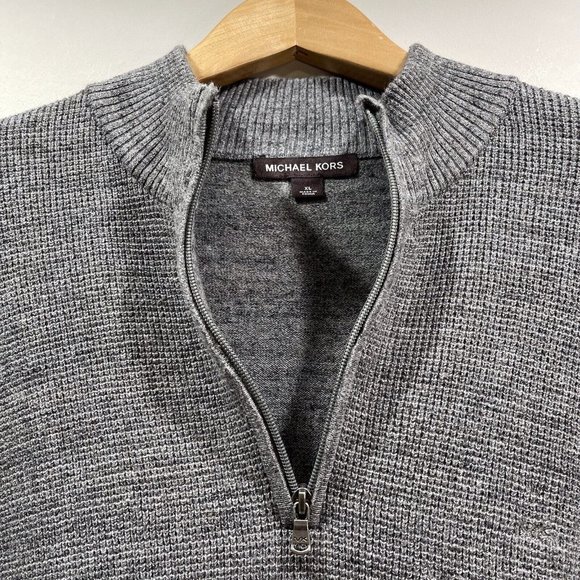 MICHAEL KORS Mens Wool Blend Quarter Zip Knit Sweater Charcoal Gray Size XL - Picture 9 of 11